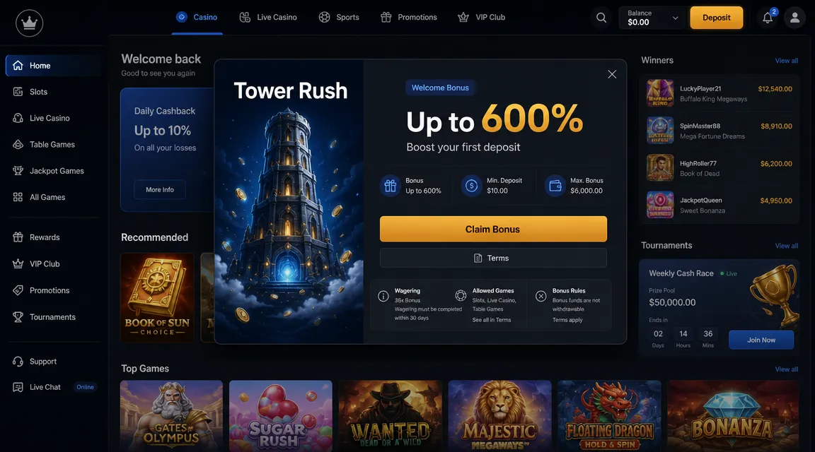 Registration with a special offer: get up to ×100 on your bet! – Tower Rush app download